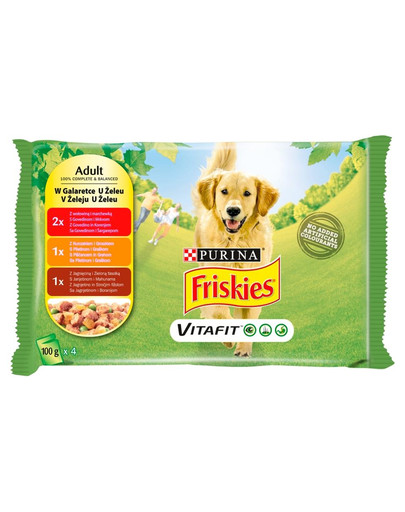 FRISKIES Vitafit Adult Skonių mišinys drebučiuose 4 4x100g drėgnas maistas suaugusiems šunims