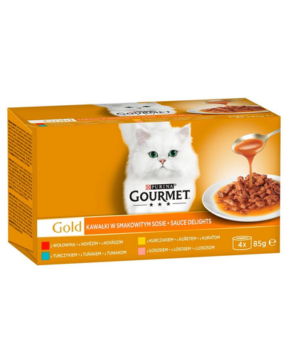 GOURMET Gold Sauce Delights skonių mišinys padaže 4x85g šlapias kačių maistas