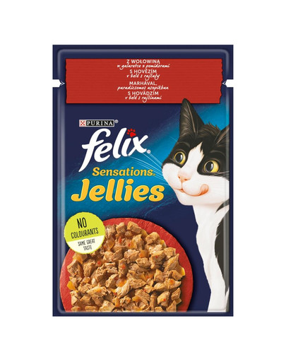 FELIX Sensations Jellies jautiena su pomidorais 85g drėgnas kačių maistas