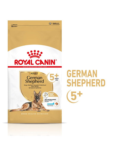 ROYAL CANIN German Shepherd Adult 5+ 12 kg ksausas maistas suaugusiems vokiečių aviganių veislės šunims, vyresniems nei 5 metų, + kibirėlis pusmėnulio formos nemokamai