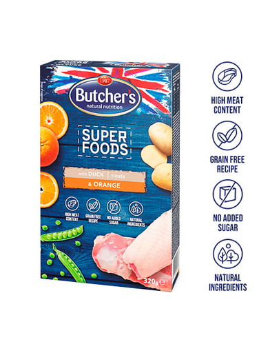 BUTCHER'S Superfoods Treats  Skanėstai su antėna ir apelsinais 320 g