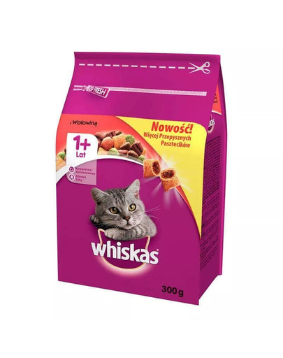 WHISKAS sausas maistas katėms su jautiena 14 x 300 g