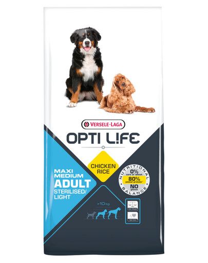 VERSELE LAGA Opti Life  Adult Light medium & maxi ėdalas vidutinių ir didelių veislių šunims turintiems viršsvorio 12,5 kg