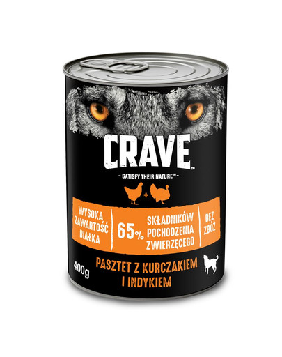CRAVE konservai 24 x 400g -paštetas su vištiena ir kalakutiena(pilnavertis šlapias maistas be grūdų suaugusiems šunims)