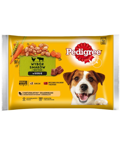 PEDIGREE konservuotas maistas šunims su vištiena, jautiena ir daržovėmis 4x100 g