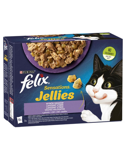 FELIX Sensations Jellies Skonių pasirinkimas drebučiuose 12x85g drėgnas kačių maistas