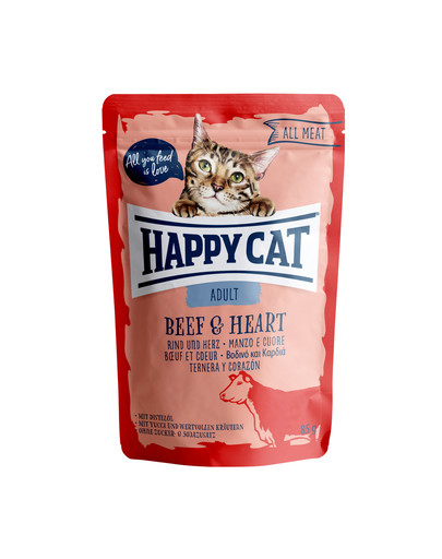 HAPPY CAT All Meat Adult Rind & Herz 85 g jautiena ir širdys