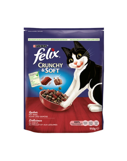 FELIX Crunchy & soft jautiena, vištiena, daržovės 4 x 950 g