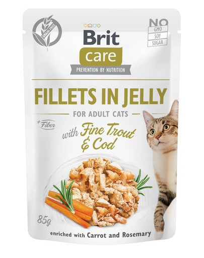 BRIT Care Cat Fillets in Jelly with Fine Trout & Cod 85 g Menkė ir upėtakis