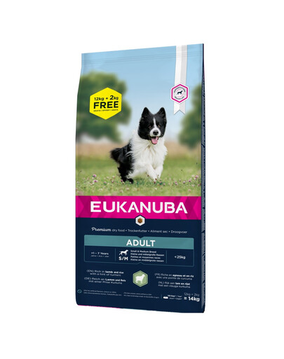 EUKANUBA pašaras mažų ir vidutinių veislių šunims su ėriena ir ryžiais 14 kg