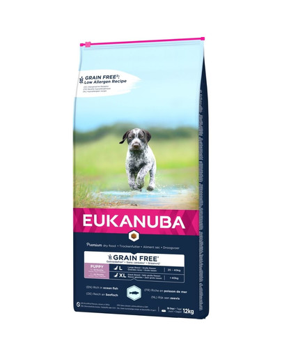 EUKANUBA Grain Free Large Puppy 12 kg maistas didelių veislių šuniukams 12 kg