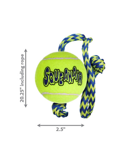 KONG SqueakAir Ball with rope M teniso kamuoliukas su virvele