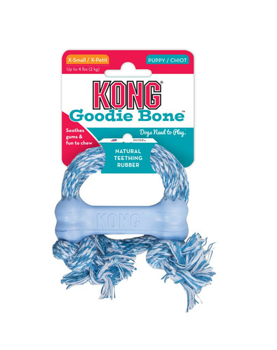 KONG Puppy Goodie Bone with rope XS Kaulas su virve šuniukui