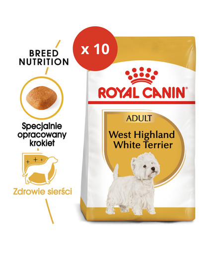 ROYAL CANIN Vakarų Škotijos baltųjų terjerų suaugusių šunų sausas ėdalas 1,5 kg x 10