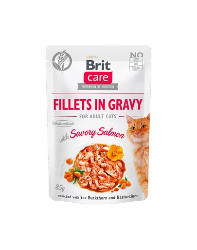 BRIT Care Fillets in gravy savory salmon 24 x 85 g lašišos filė padaže