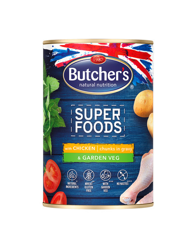 BUTCHER'S Superfoods gabaliukai padaže su vištiena ir daržovėmis 400 g