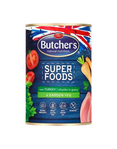 BUTCHER'S Superfoods gabaliukai padaže su kalakutiena ir daržovėmis 400g