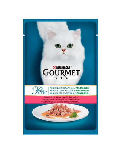 GOURMET Perle su upėtakiu ir špinatais padaže 24x85g drėgnas maistas katėms