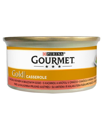 GOURMET Gold Casserole su antiena ir kalakutiena padaže 24x85g drėgnas maistas katėms