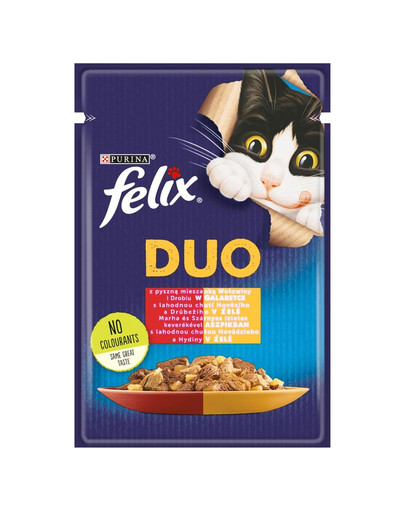 FELIX Duo Jautienos ir paukščių drebučiuose 26x85 g drėgnas kačių maistas