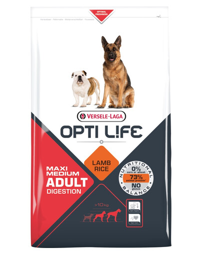 VERSELE-LAGA Opti Life Adult Digestion Medium & Maxi 11,25 kg + 1,25 kg NEMOKAMAS ėdalas vidutinių ir didelių veislių šunims su jautria virškinimo sistema