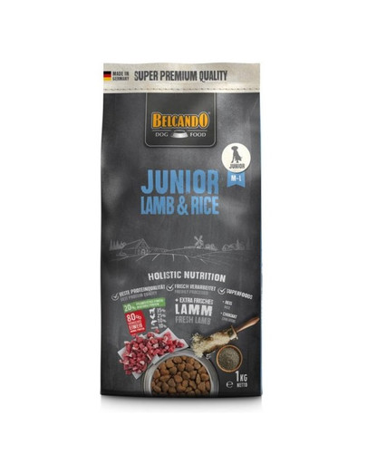 BELCANDO Junior Lamb & Rice M-L 1 kg j ėriena ir ryžiai - sausas maistas šunims nuo 4 mėnesių amžiaus, vidutinėms ir didelėms veislėms