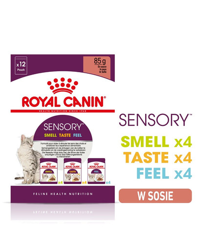 ROYAL CANIN Sensory Smell, Taste, Feel gabalėliai padaže katėms 12 x 85 g sensorinė stimuliacija
