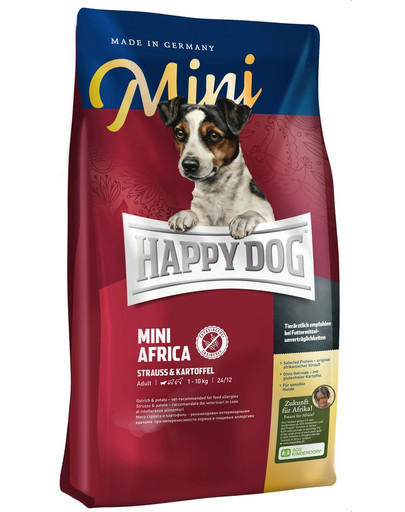 Happy Dog Mini Africa su strutiena ir bulvėmis 1 kg