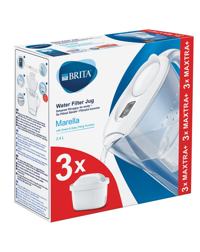 BRITA Marella Maxtra+ vandens filtravimo ąsotis 2,4 l baltas + 3 filtrai