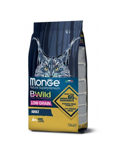MONGE BWild Adult maistas suaugusiai katei su kiškiu 1,5 kg