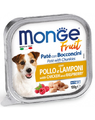 MONGE Fruit Dog Paštetas su vištiena ir avietėmis 100 g