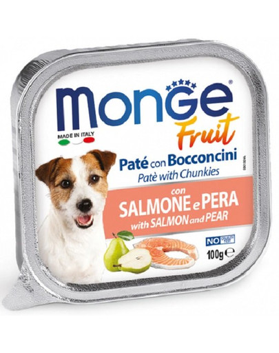 MONGE Fruit Dog Paštetas su lašiša ir kriauše 100 g