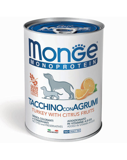 MONGE Dog Fruit Monoprotein Kalakutiena su ryžiais ir apelsinais 400 g