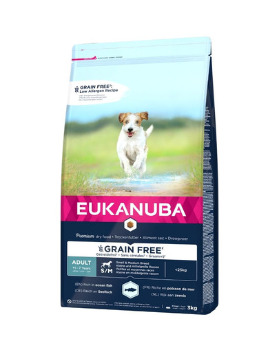 EUKANUBA Grain Free maistas suaugusiems mažų ir vidutinių veislių šunims 3 kg