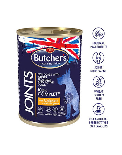 BUTCHER'S WCD Blue+ Joints konservai su vištienos gabaliukais padaže 400 g