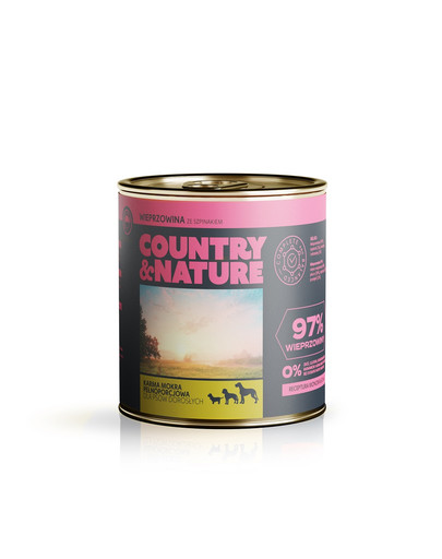 COUNTRY&NATURE Kiaulienos ir špinatų drėgnas maistas be grūdų 850 g