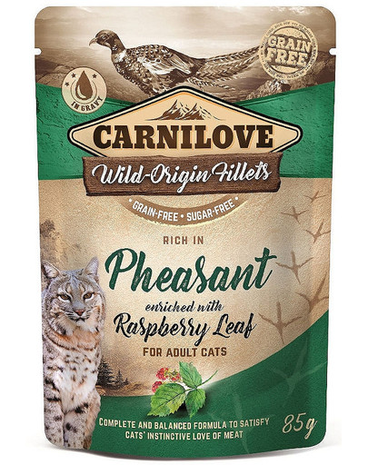 CARNILOVE Cat Pouch Pheasant & Raspberry leaves 85g fazano miesa ir aviečių lapai
