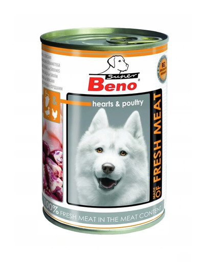 BENEK Super BENO Meat paukštiena su širdelėmis šlapias maistas suaugusiems šunims 400 g