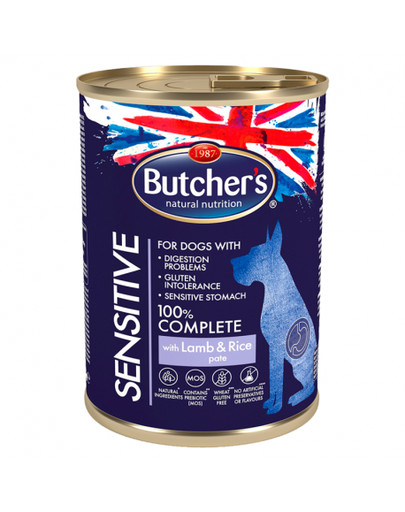 BUTCHER'S Blue Sensitive konservai su ėriena ir ryžiais 390 g