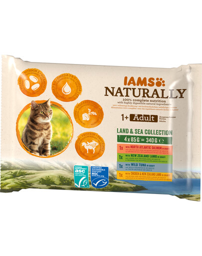 IAMS Cat Naturally Adult Land&Sea Collection 4 x 85 g