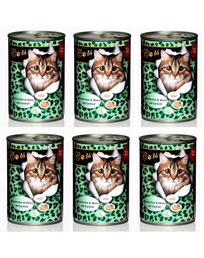 O'CANIS konservai katėms su triušiena ir lašišų aliejumi rinkinys 400 g x 6 vnt.