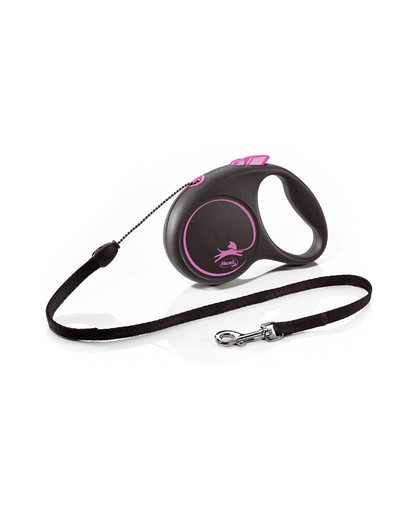 FLEXI Black Design S Cord 5 m pink virvinis automatinis pavadėlis