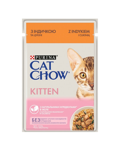 PURINA CAT CHOW Kitten su kalakutiena ir cukinija želė kačiukams 26 x 85 g