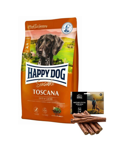 HAPPY DOG Supreme toscana 12.5 kg + natūralūs cigarai su antimi 7 vnt.