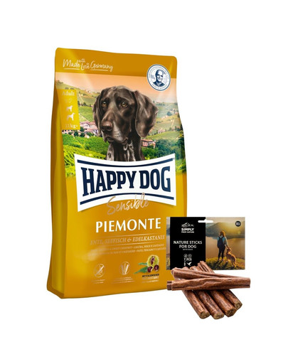 HAPPY DOG Supreme piemonte 10 kg + natūralūs cigarai su antiena 7 vnt.