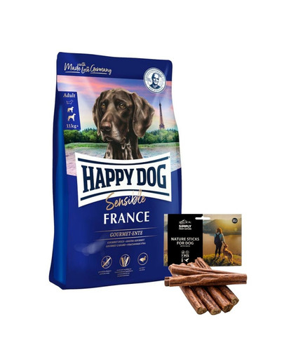 HAPPY DOG Supreme France 12,5 kg + naturalne cygara z kaczką 7 szt.
