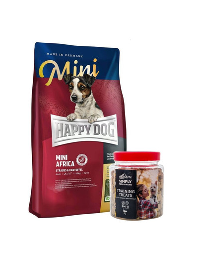 HAPPY DOG Mini Africa 4 kg +mokymo skanėstai su stručiu300 g