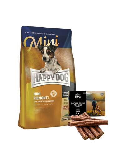 HAPPY DOG Mini Piemonte 4 kg +   natūralūs cigarai su antiena 7 vnt.