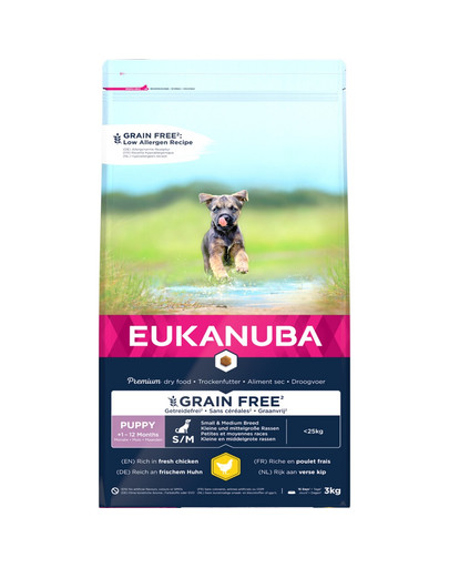 EUKANUBA Puppy Grain Free S/M Mažos ir vidutinės veislės 3 kg