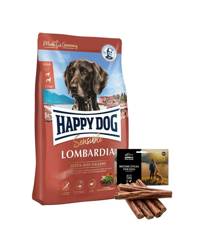 HAPPY DOG Supreme Lombardia 11 kg + natūralūs cigarai su antimi 7 vnt.